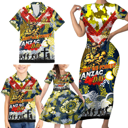 Personalised Cowboys ANZAC Day Family Matching Short Sleeve Bodycon Dress and Hawaiian Shirt Aboriginal Rising Sun
