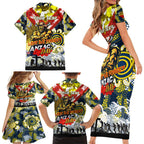 Personalised Cowboys ANZAC Day Family Matching Short Sleeve Bodycon Dress and Hawaiian Shirt Aboriginal Rising Sun