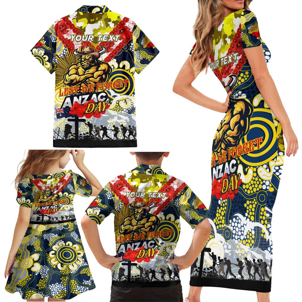 Personalised Cowboys ANZAC Day Family Matching Short Sleeve Bodycon Dress and Hawaiian Shirt Aboriginal Rising Sun