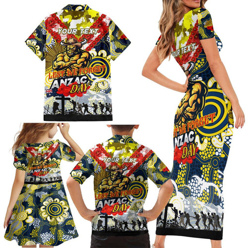 Personalised Cowboys ANZAC Day Family Matching Short Sleeve Bodycon Dress and Hawaiian Shirt Aboriginal Rising Sun