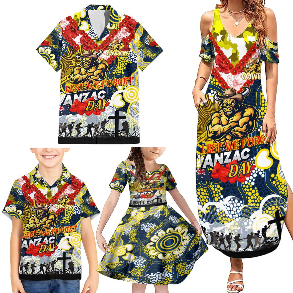 Personalised Cowboys ANZAC Day Family Matching Summer Maxi Dress and Hawaiian Shirt Aboriginal Rising Sun
