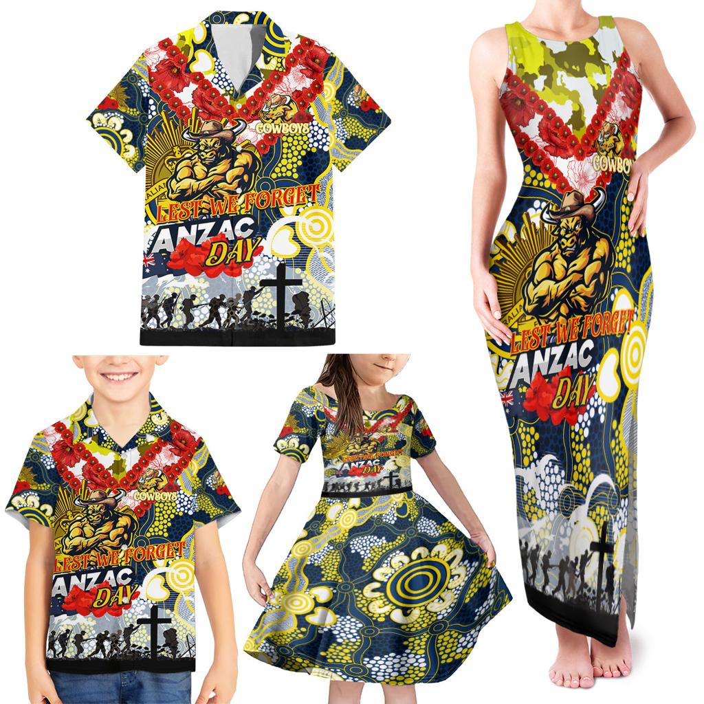 Personalised Cowboys ANZAC Day Family Matching Tank Maxi Dress and Hawaiian Shirt Aboriginal Rising Sun