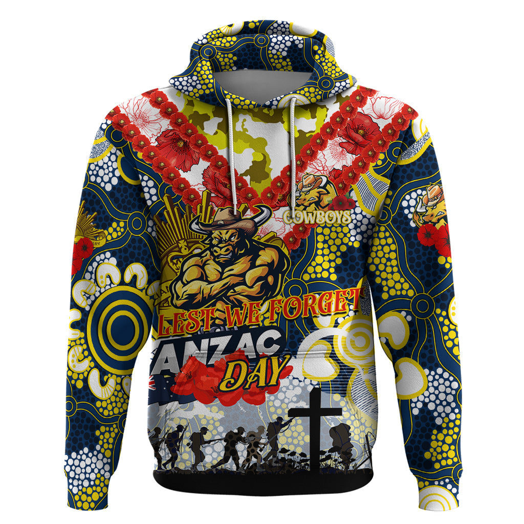 Personalised Cowboys ANZAC Day Hoodie Aboriginal Rising Sun