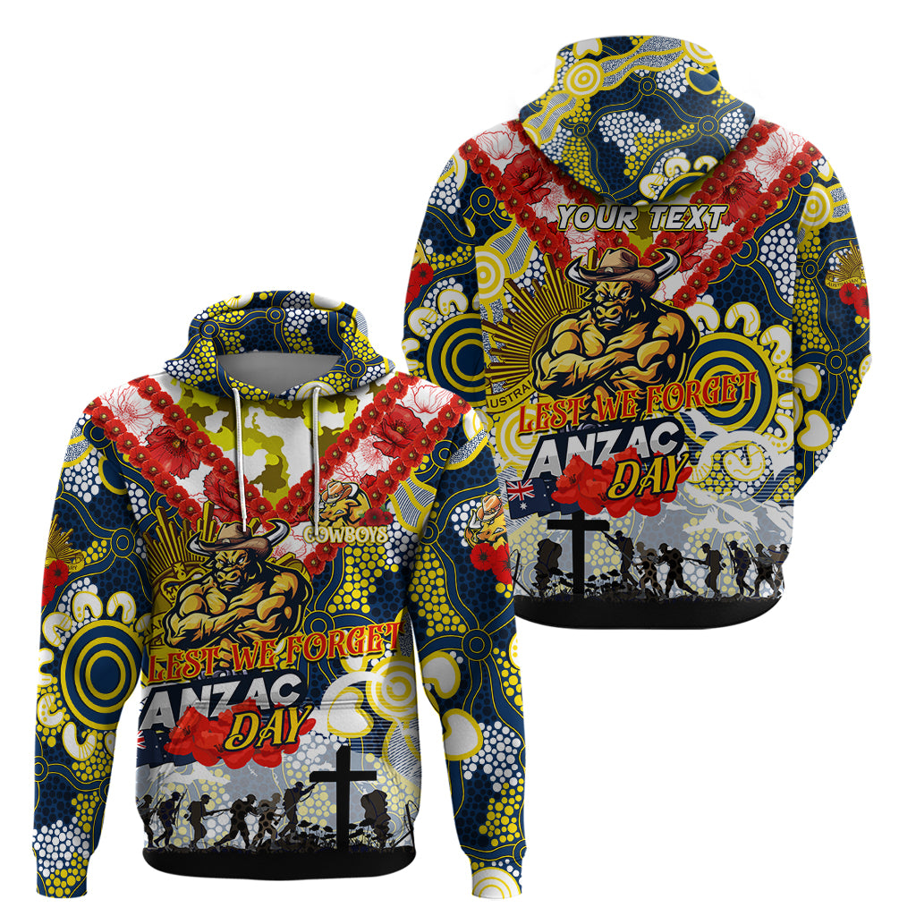 Personalised Cowboys ANZAC Day Hoodie Aboriginal Rising Sun