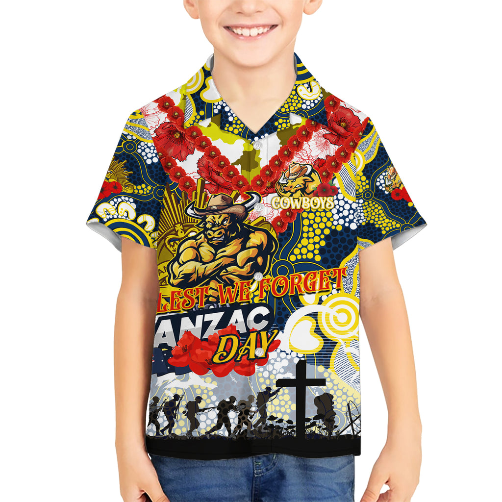 Personalised Cowboys ANZAC Day Kid Hawaiian Shirt Aboriginal Rising Sun