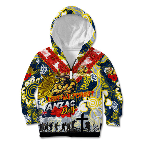 Personalised Cowboys ANZAC Day Kid Hoodie Aboriginal Rising Sun