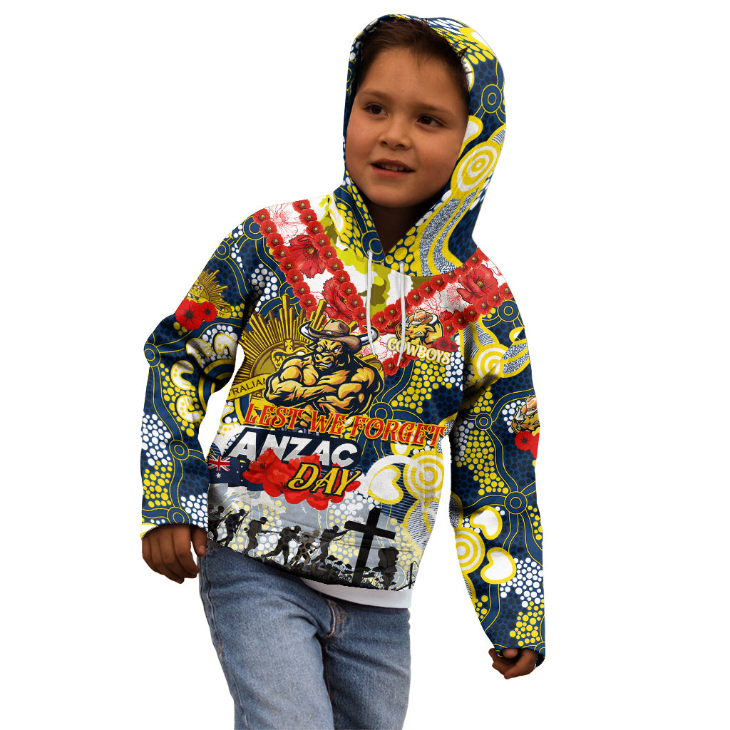 Personalised Cowboys ANZAC Day Kid Hoodie Aboriginal Rising Sun