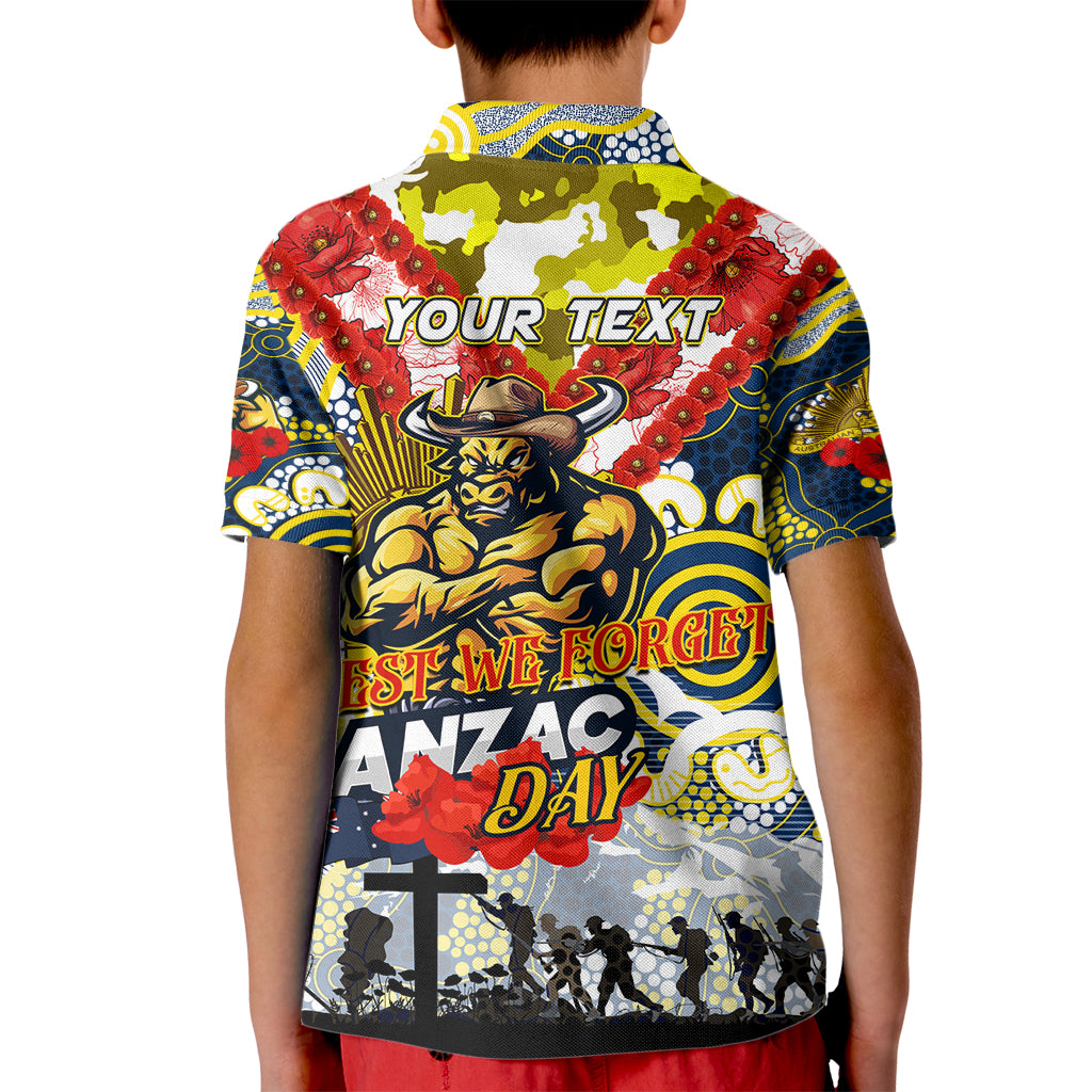 Personalised Cowboys ANZAC Day Kid Polo Shirt Aboriginal Rising Sun