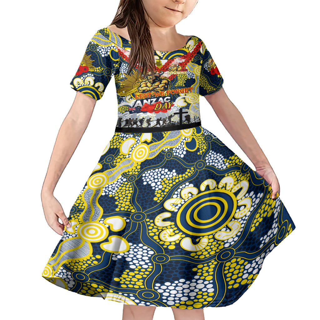 Personalised Cowboys ANZAC Day Kid Short Sleeve Dress Aboriginal Rising Sun