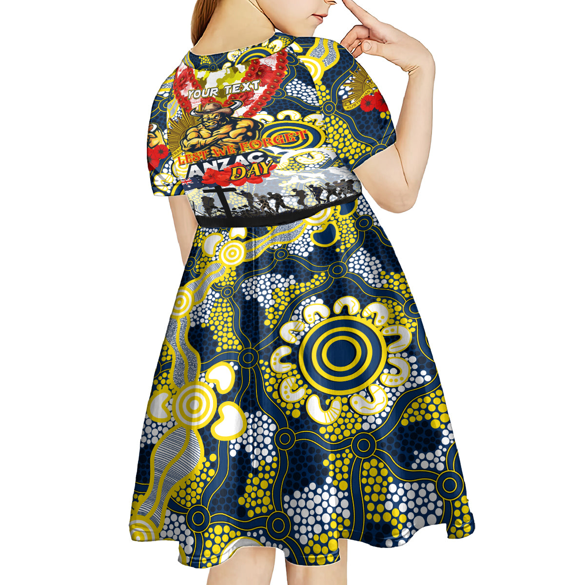 Personalised Cowboys ANZAC Day Kid Short Sleeve Dress Aboriginal Rising Sun