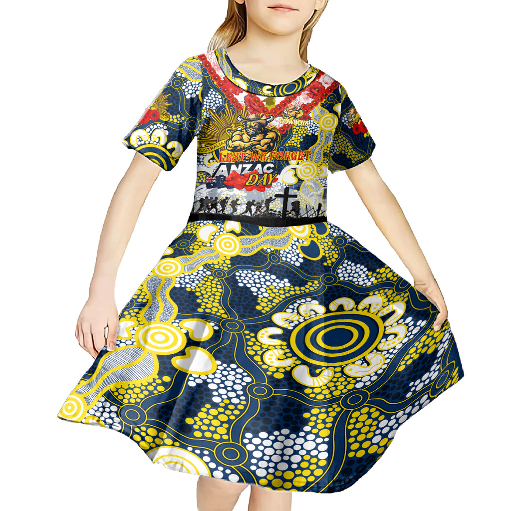 Personalised Cowboys ANZAC Day Kid Short Sleeve Dress Aboriginal Rising Sun