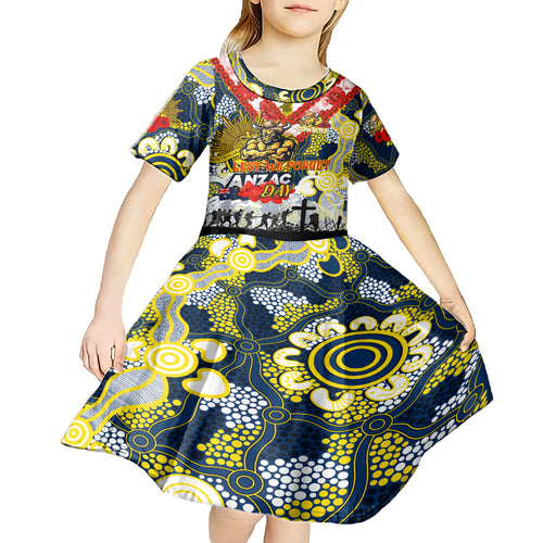 Personalised Cowboys ANZAC Day Kid Short Sleeve Dress Aboriginal Rising Sun