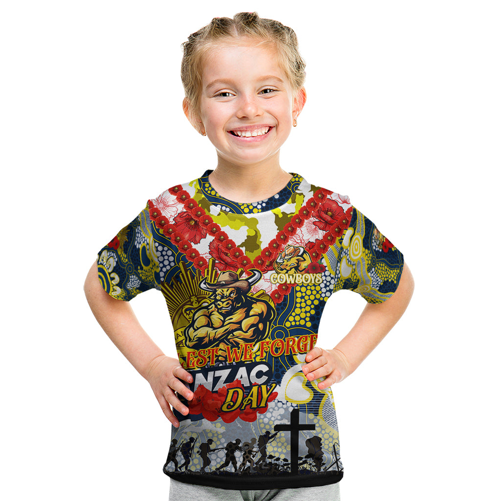 Personalised Cowboys ANZAC Day Kid T Shirt Aboriginal Rising Sun