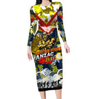 Personalised Cowboys ANZAC Day Long Sleeve Bodycon Dress Aboriginal Rising Sun