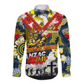 Personalised Cowboys ANZAC Day Long Sleeve Button Shirt Aboriginal Rising Sun