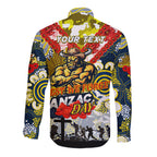 Personalised Cowboys ANZAC Day Long Sleeve Button Shirt Aboriginal Rising Sun