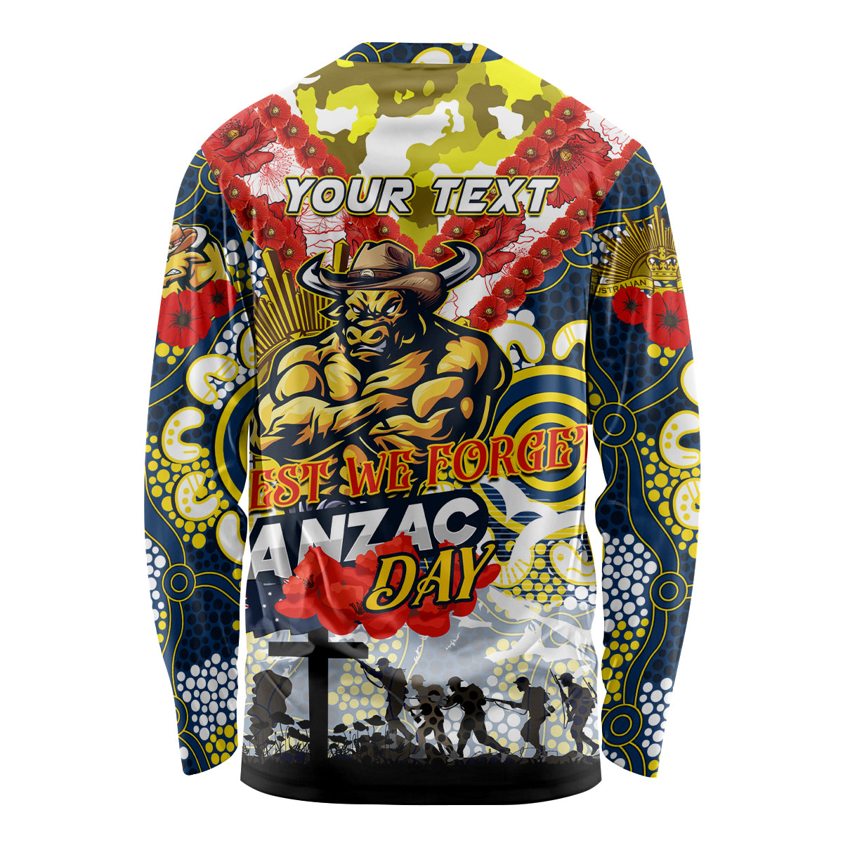 Personalised Cowboys ANZAC Day Long Sleeve Shirt Aboriginal Rising Sun