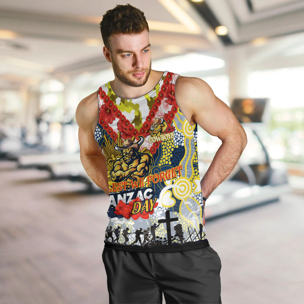 Personalised Cowboys ANZAC Day Men Tank Top Aboriginal Rising Sun