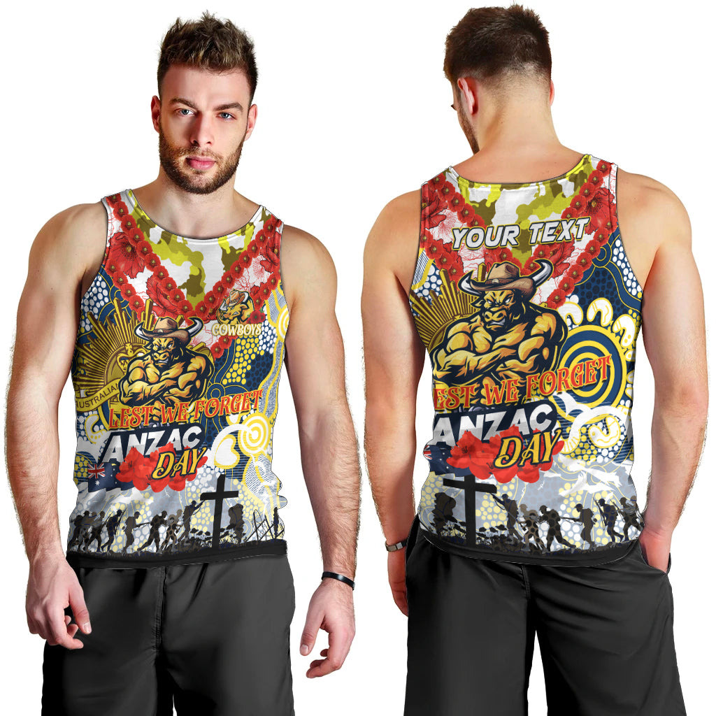 Personalised Cowboys ANZAC Day Men Tank Top Aboriginal Rising Sun