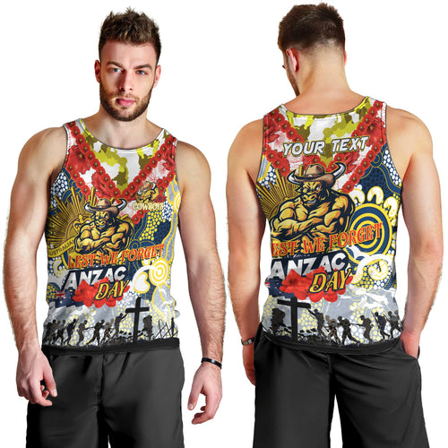 Personalised Cowboys ANZAC Day Men Tank Top Aboriginal Rising Sun