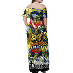 Personalised Cowboys ANZAC Day Off Shoulder Maxi Dress Aboriginal Rising Sun