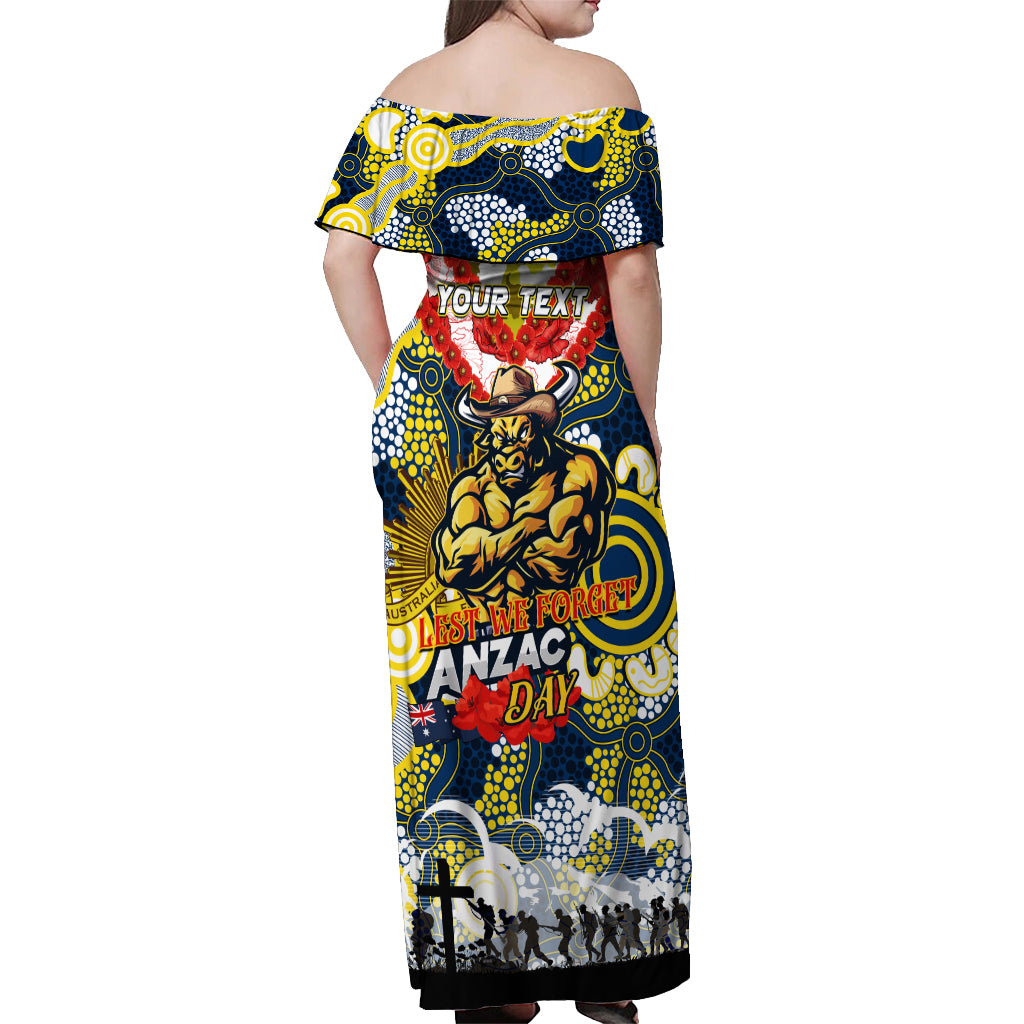 Personalised Cowboys ANZAC Day Off Shoulder Maxi Dress Aboriginal Rising Sun