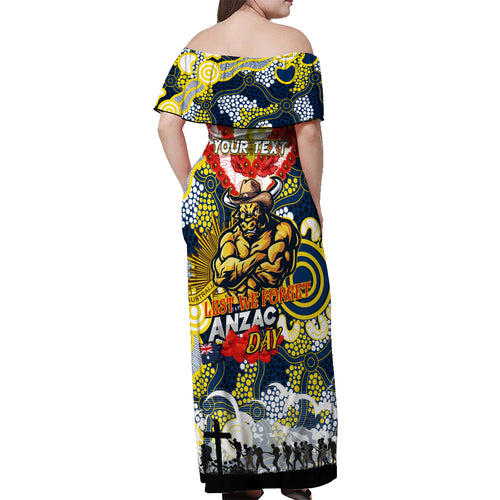 Personalised Cowboys ANZAC Day Off Shoulder Maxi Dress Aboriginal Rising Sun
