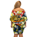 Personalised Cowboys ANZAC Day Off Shoulder Short Dress Aboriginal Rising Sun