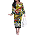 Personalised Cowboys ANZAC Day Off The Shoulder Long Sleeve Dress Aboriginal Rising Sun