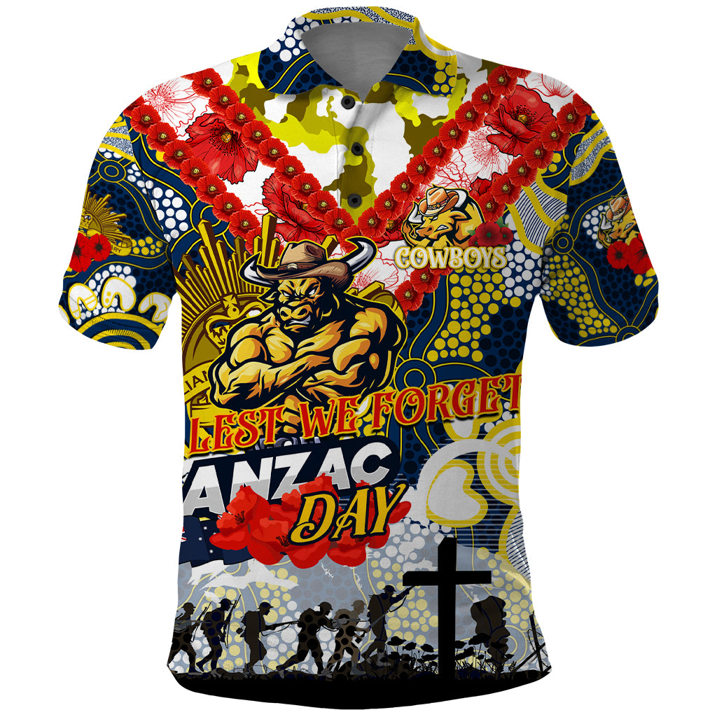 Personalised Cowboys ANZAC Day Polo Shirt Aboriginal Rising Sun