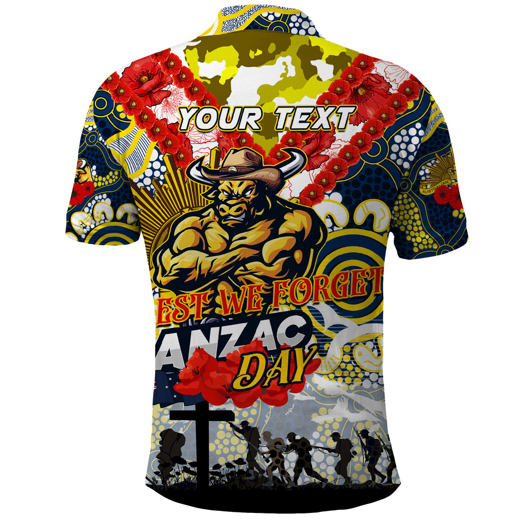Personalised Cowboys ANZAC Day Polo Shirt Aboriginal Rising Sun