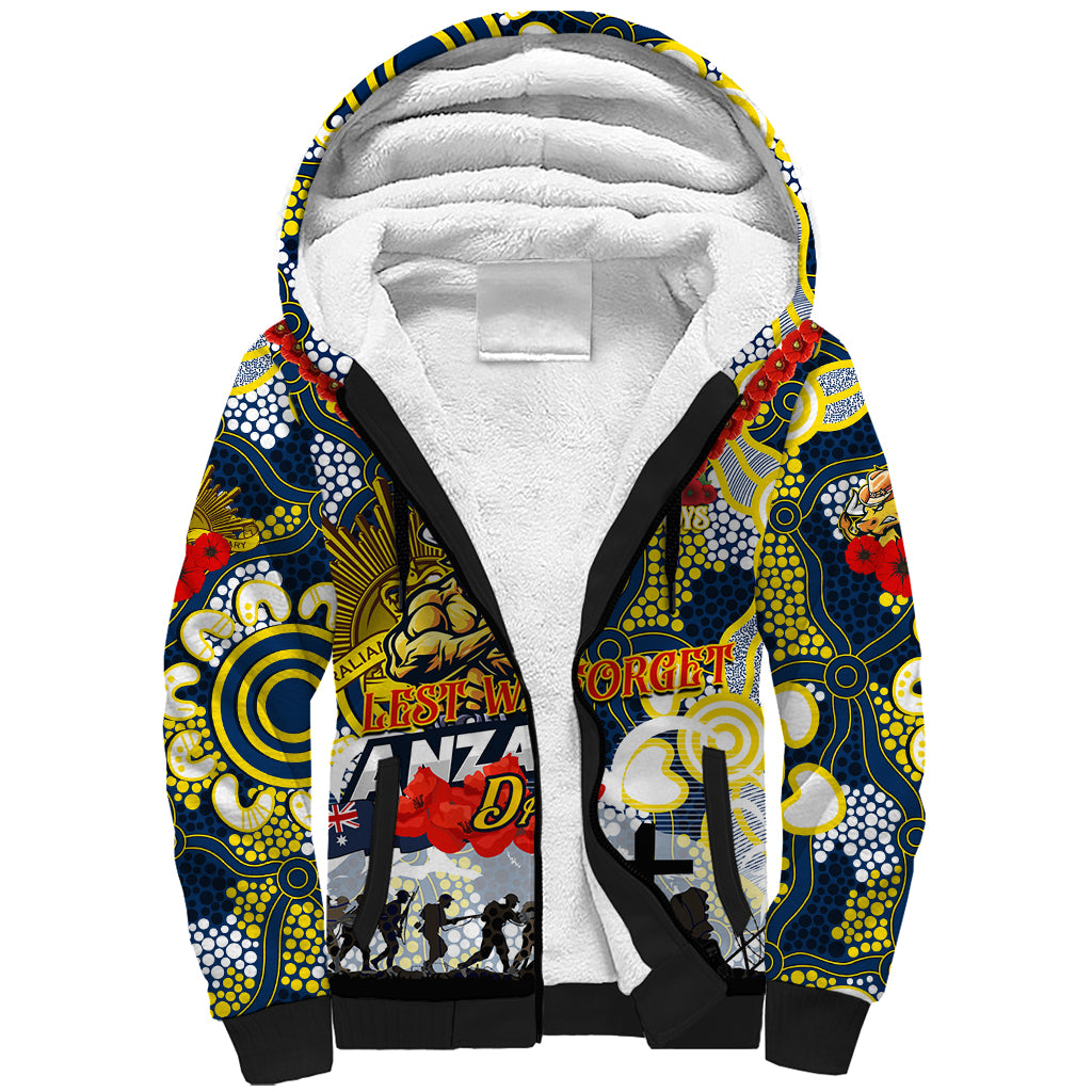 Personalised Cowboys ANZAC Day Sherpa Hoodie Aboriginal Rising Sun
