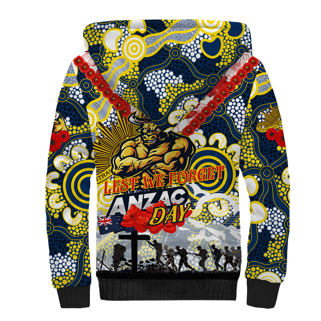 Personalised Cowboys ANZAC Day Sherpa Hoodie Aboriginal Rising Sun