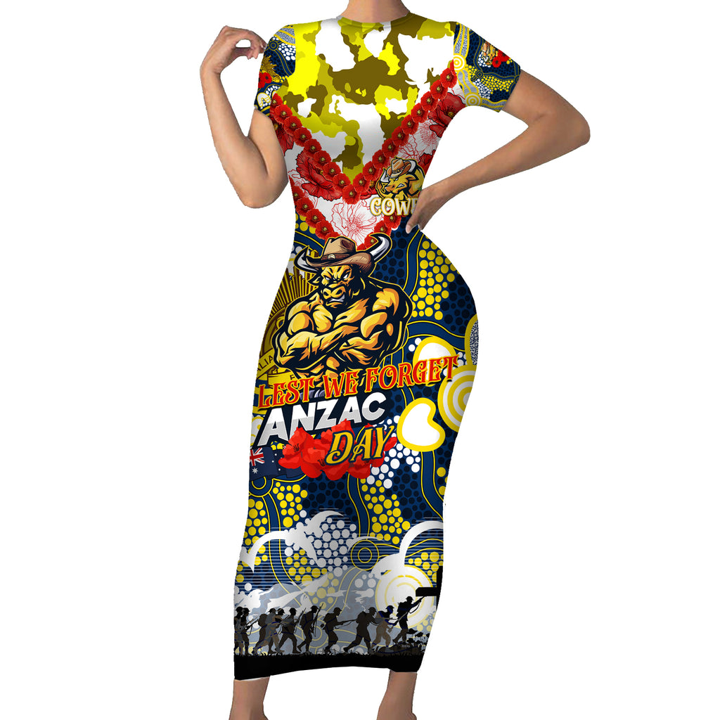 Personalised Cowboys ANZAC Day Short Sleeve Bodycon Dress Aboriginal Rising Sun