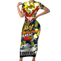 Personalised Cowboys ANZAC Day Short Sleeve Bodycon Dress Aboriginal Rising Sun