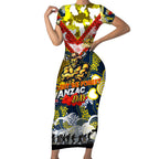 Personalised Cowboys ANZAC Day Short Sleeve Bodycon Dress Aboriginal Rising Sun