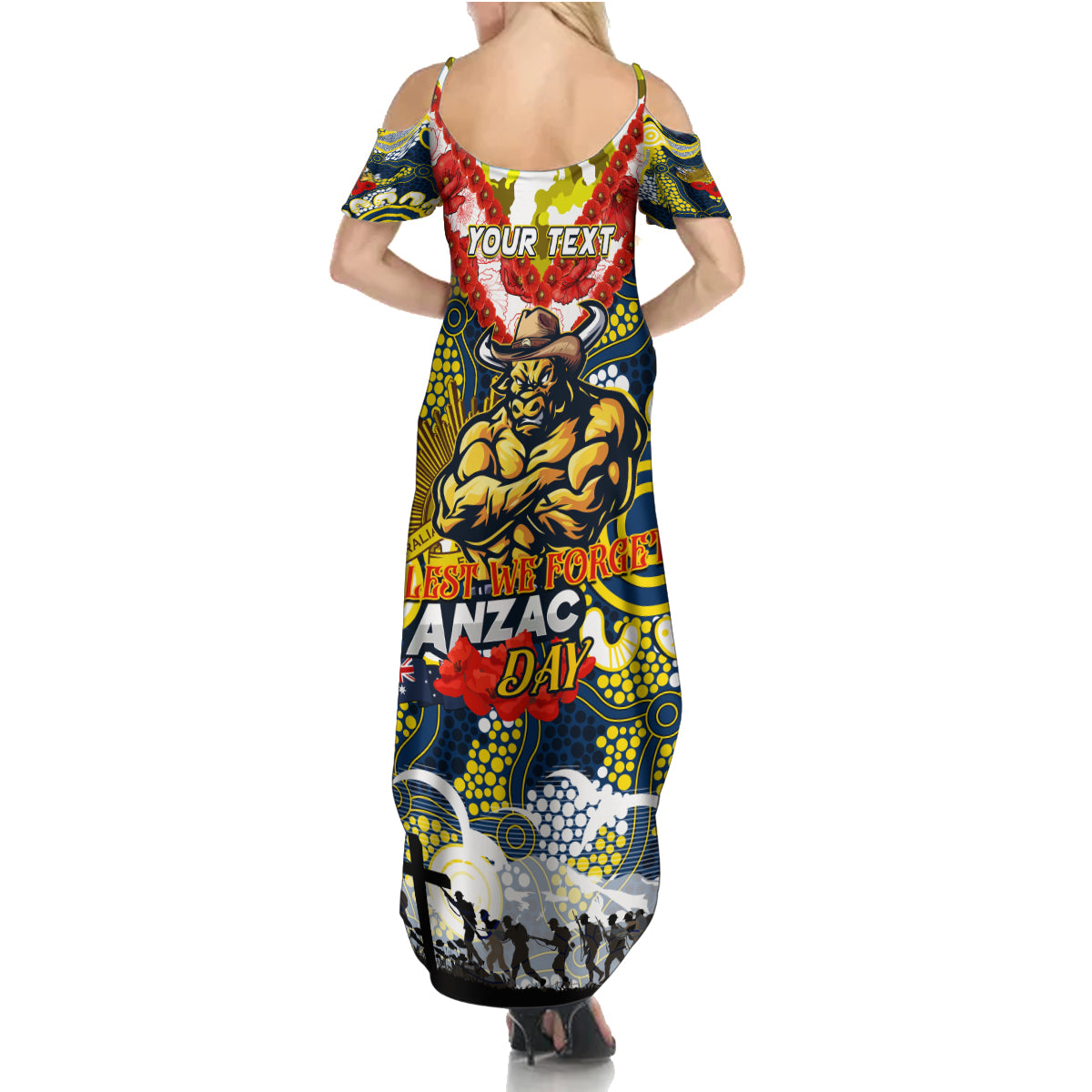 Personalised Cowboys ANZAC Day Summer Maxi Dress Aboriginal Rising Sun