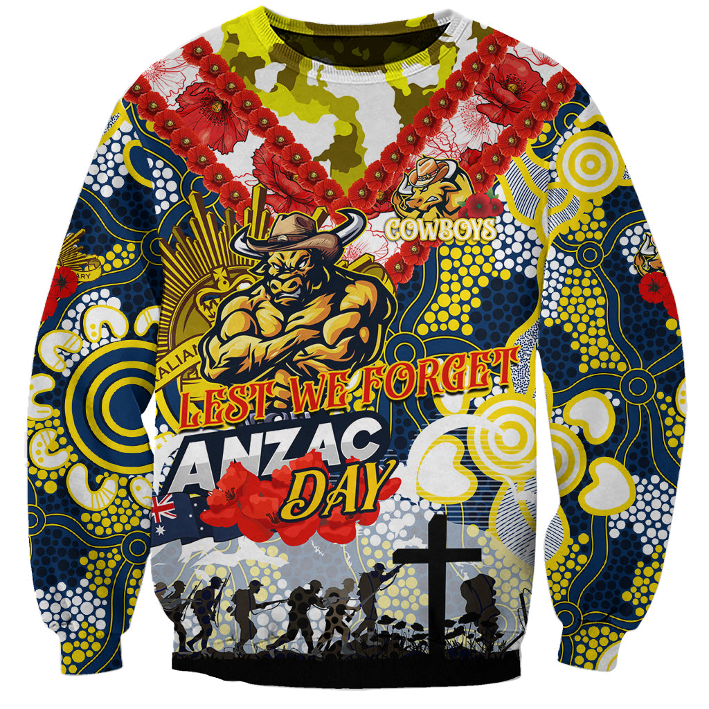 Personalised Cowboys ANZAC Day Sweatshirt Aboriginal Rising Sun