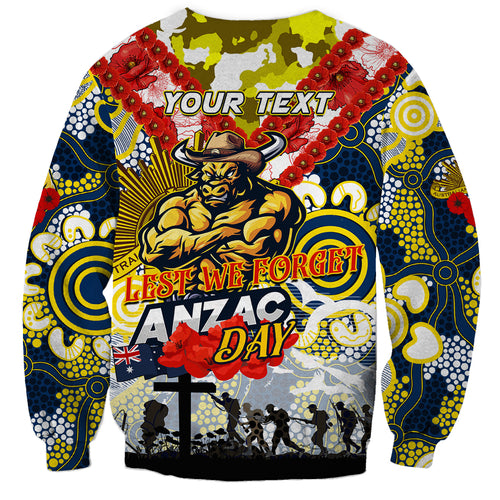 Personalised Cowboys ANZAC Day Sweatshirt Aboriginal Rising Sun