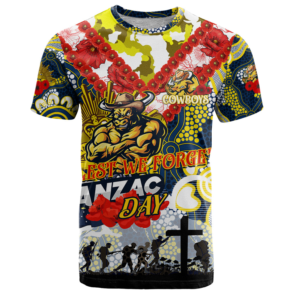 Personalised Cowboys ANZAC Day T Shirt Aboriginal Rising Sun