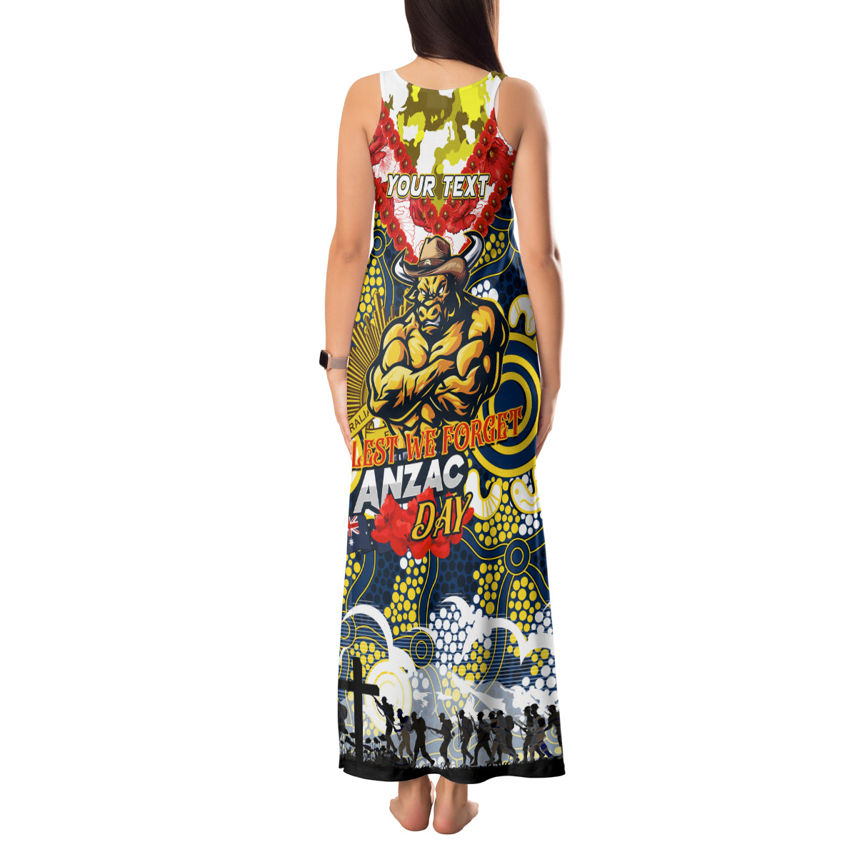 Personalised Cowboys ANZAC Day Tank Maxi Dress Aboriginal Rising Sun