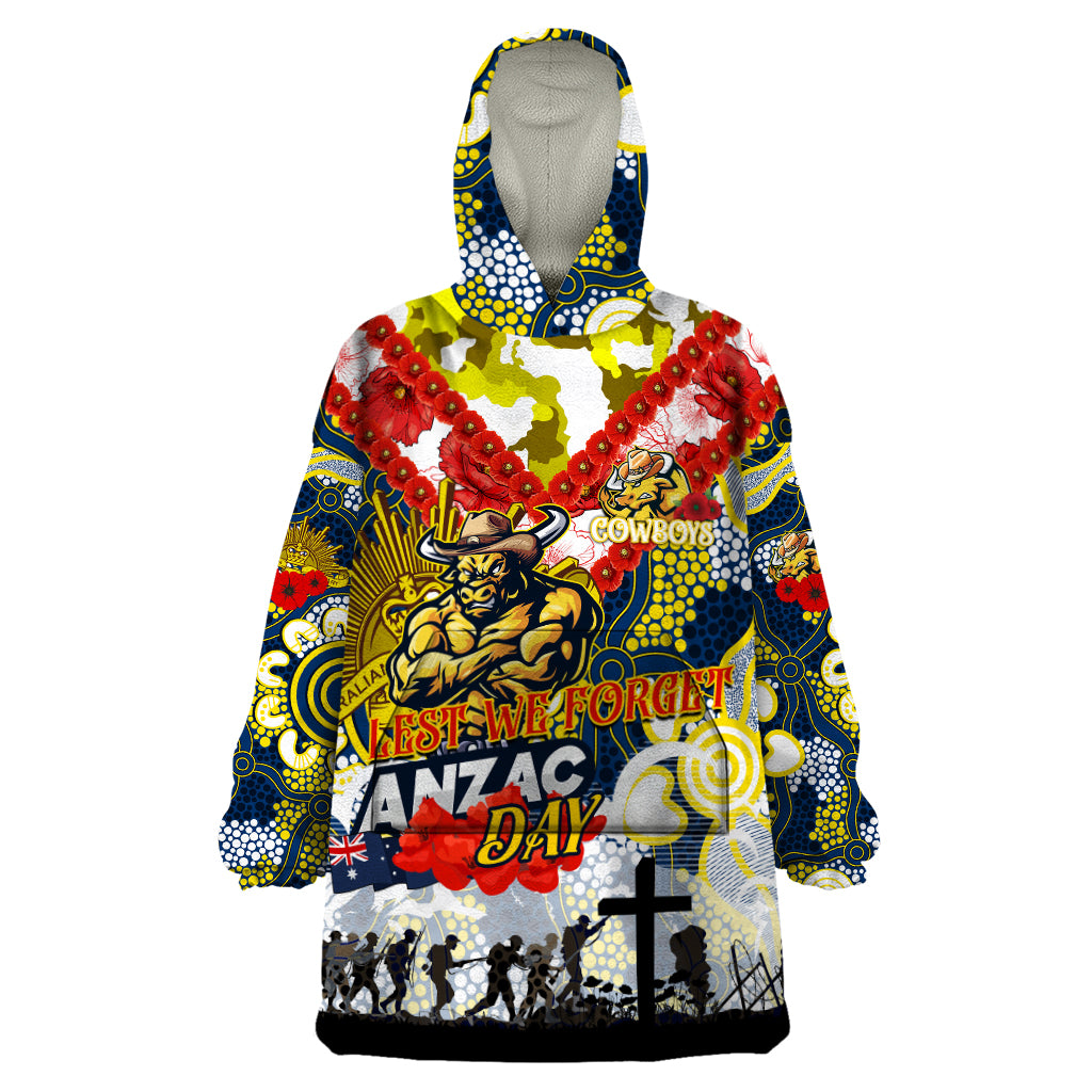 Personalised Cowboys ANZAC Day Wearable Blanket Hoodie Aboriginal Rising Sun