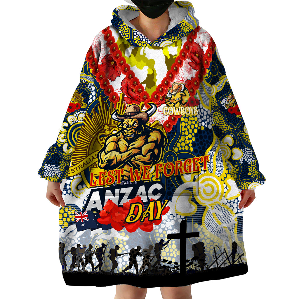 Personalised Cowboys ANZAC Day Wearable Blanket Hoodie Aboriginal Rising Sun
