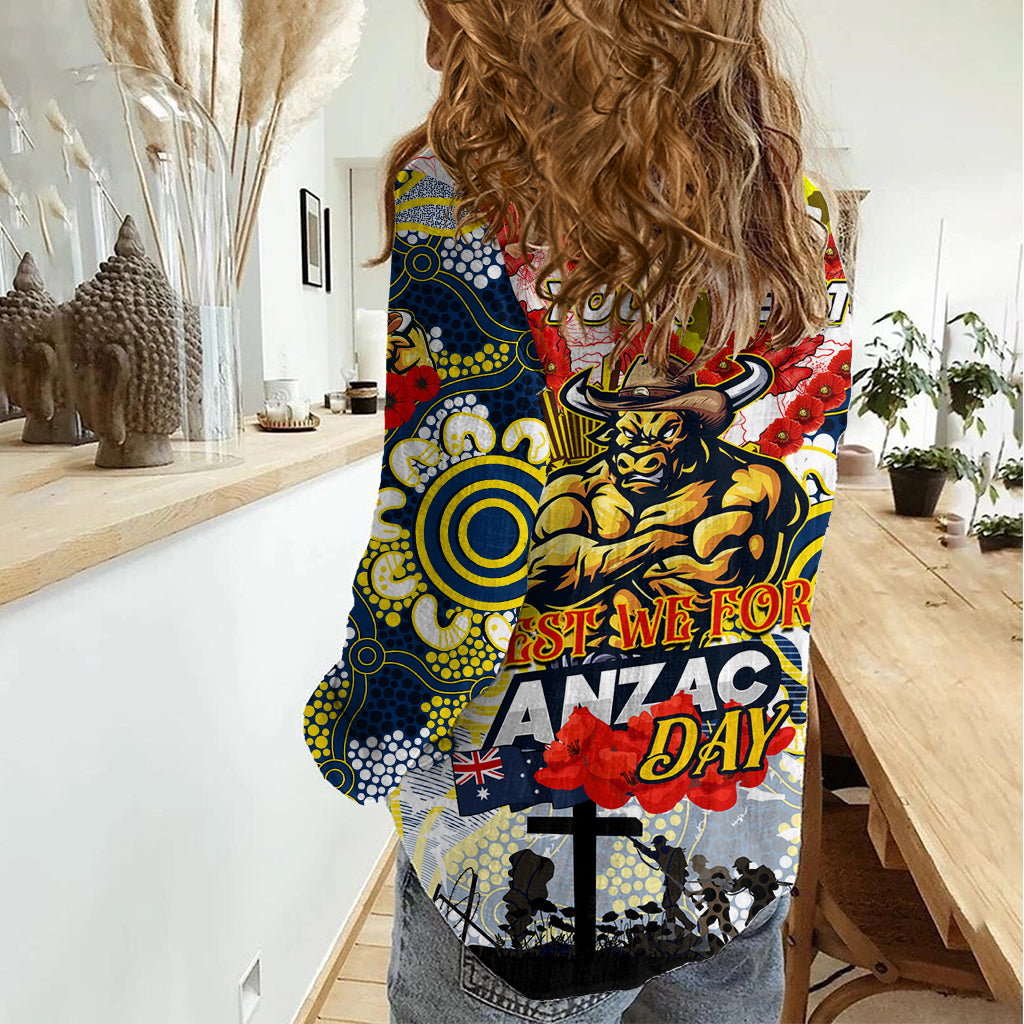 Personalised Cowboys ANZAC Day Women Casual Shirt Aboriginal Rising Sun