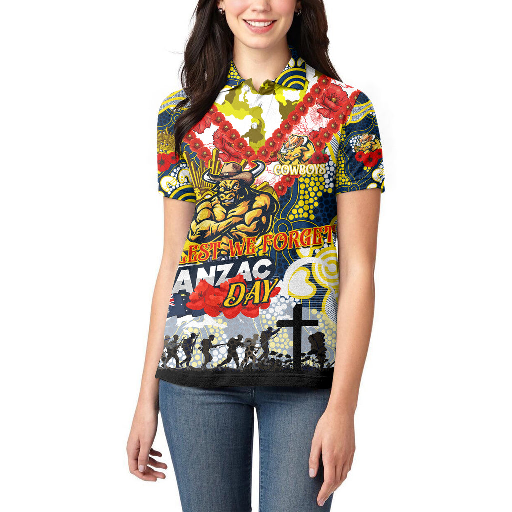Personalised Cowboys ANZAC Day Women Polo Shirt Aboriginal Rising Sun