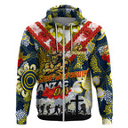 Personalised Cowboys ANZAC Day Zip Hoodie Aboriginal Rising Sun