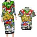 Personalised Eels ANZAC Day Couples Matching Long Sleeve Bodycon Dress and Hawaiian Shirt Aboriginal Rising Sun