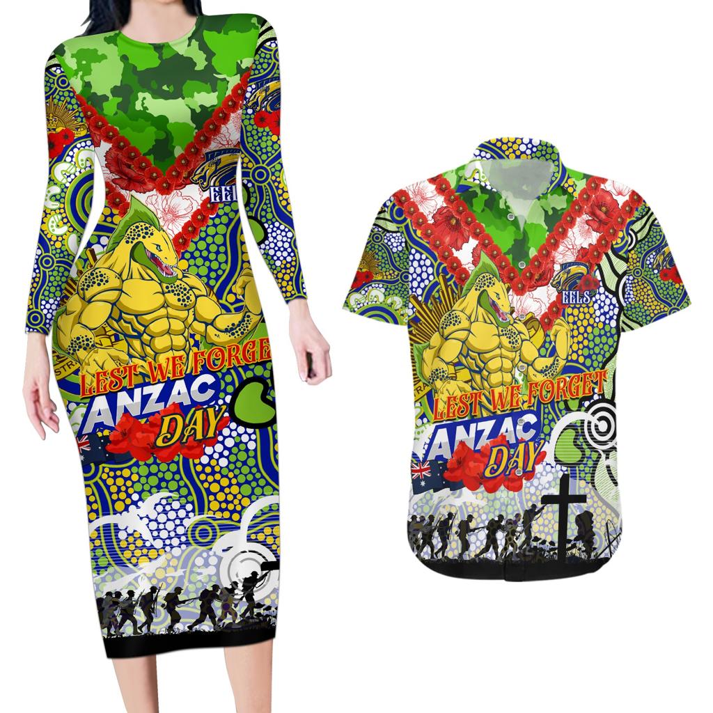 Personalised Eels ANZAC Day Couples Matching Long Sleeve Bodycon Dress and Hawaiian Shirt Aboriginal Rising Sun