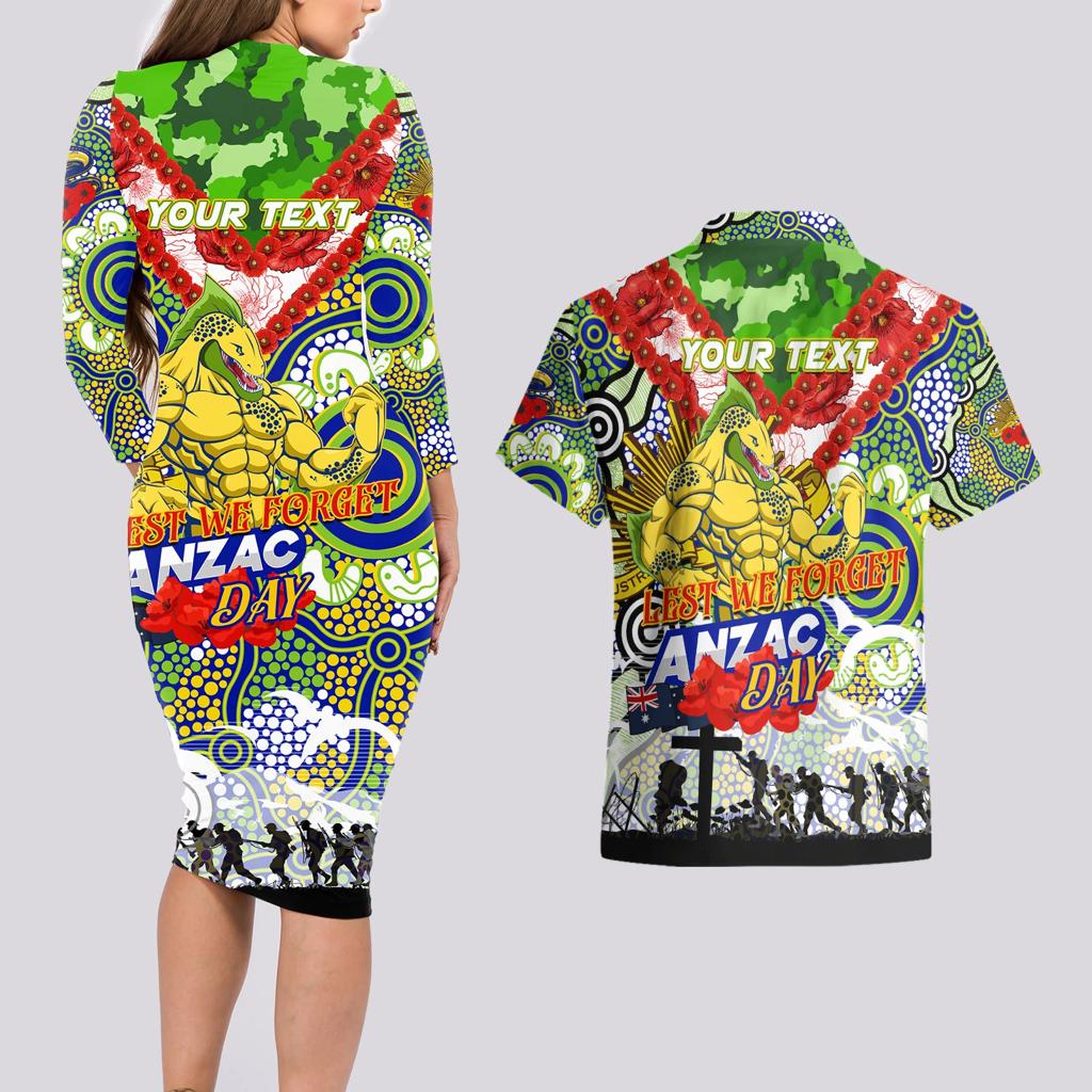 Personalised Eels ANZAC Day Couples Matching Long Sleeve Bodycon Dress and Hawaiian Shirt Aboriginal Rising Sun