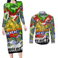 Personalised Eels ANZAC Day Couples Matching Long Sleeve Bodycon Dress and Long Sleeve Button Shirt Aboriginal Rising Sun